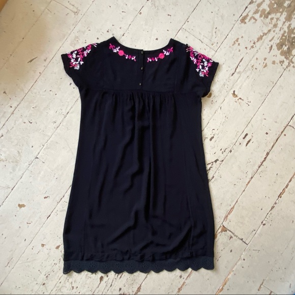 Catherine Malandrino Floral Embroidered Pink on Black Popover Dress - Picture 12 of 16